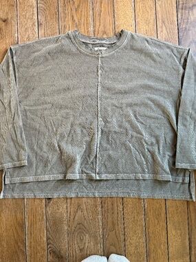Madewell Women's Cotton Crew Neck Cropped Long Sleeve Shirt Olive Green Medium
